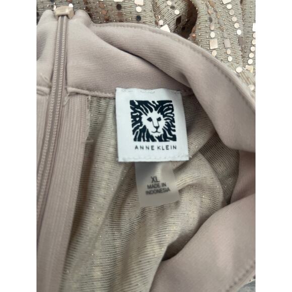 Anne Klein sequin mock neck top in gold metallic long sleeve stretch blouse. - Picture 5 of 5